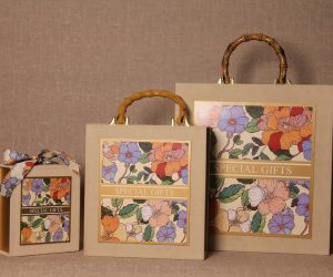 Luxury Velvet Square Gift Boxes with Bamboo Handle