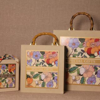 Luxury Velvet Square Gift Boxes with Bamboo Handle
