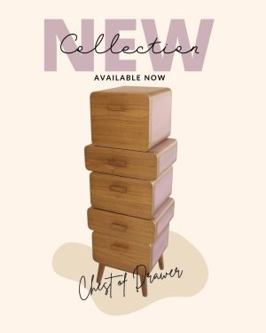 Modern Pink and Wood Chest of Drawers