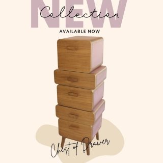 Modern Pink and Wood Chest of Drawers