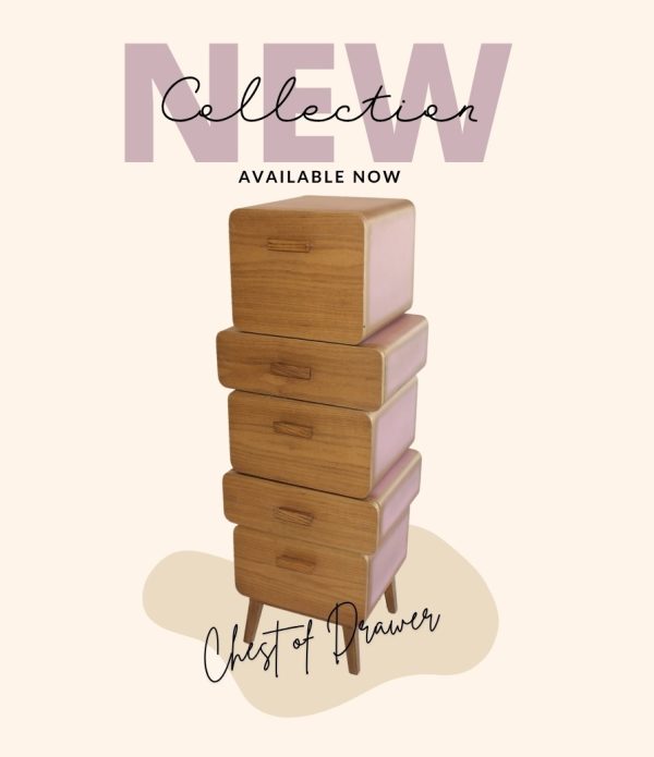 Modern Pink and Wood Chest of Drawers