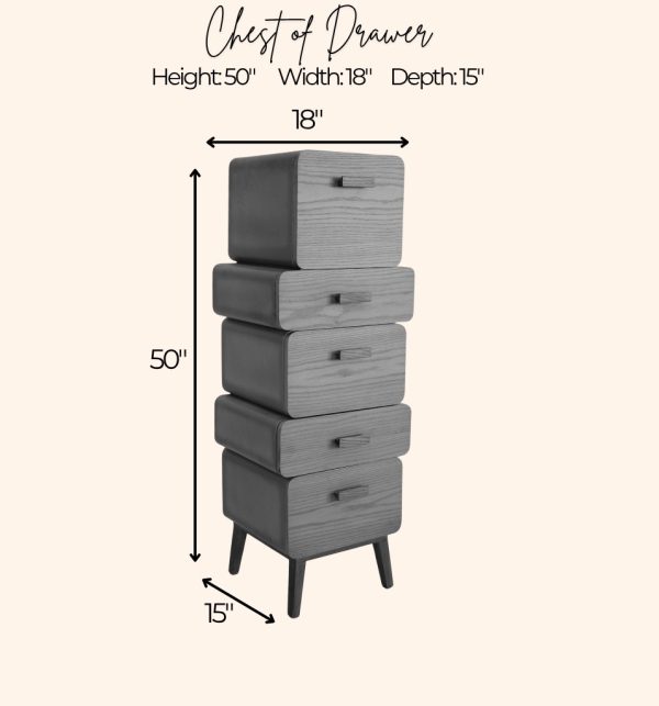Modern Light Gray 5-Drawer Chest of Drawers - Image 3