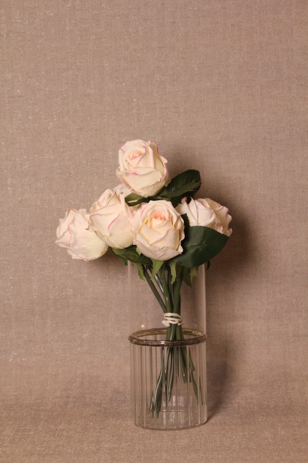 Lifelike Silk Cream Rose Bouquet - Image 3