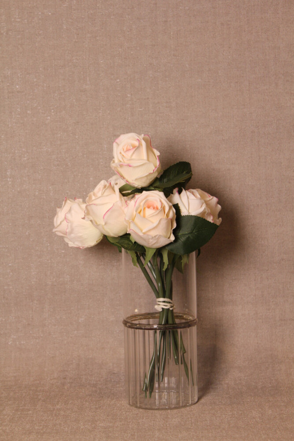 Lifelike Silk Cream Rose Bouquet - Image 3