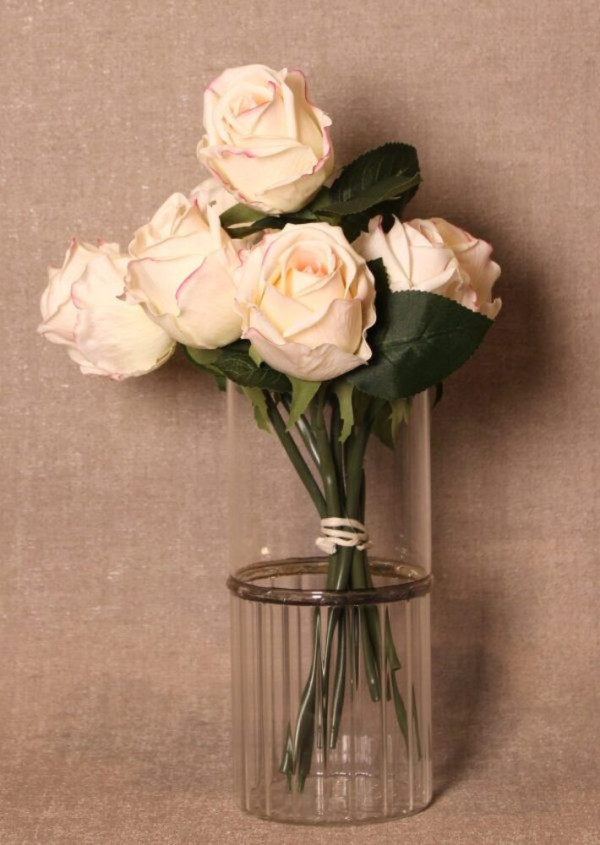 Lifelike Silk Cream Rose Bouquet - Image 2
