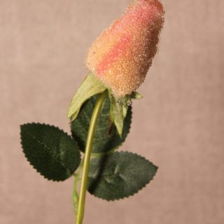 Glitter-Dusted Pink Rose Stem with Leaves