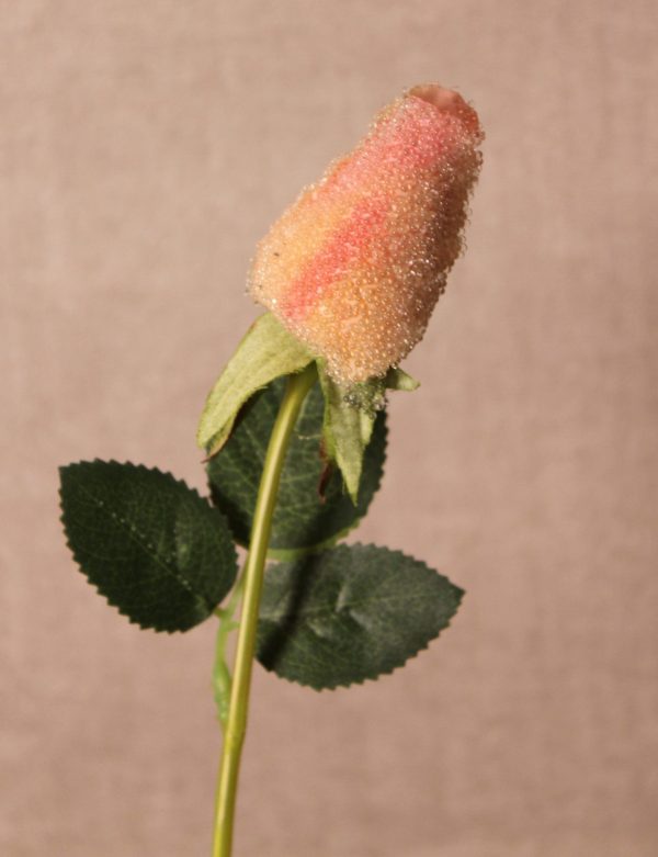 Glitter-Dusted Pink Rose Stem with Leaves