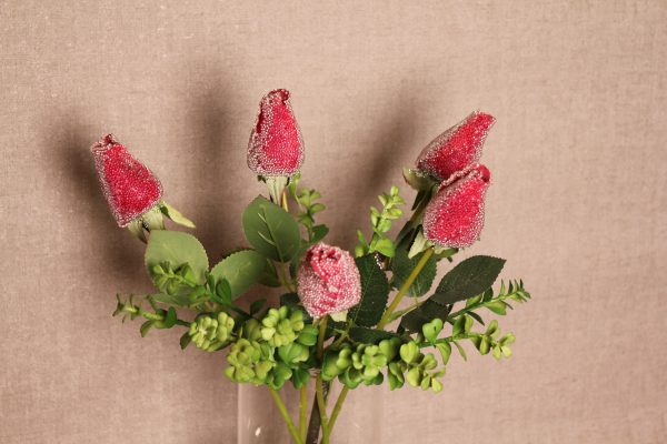 Glitter-Dusted Red Rose Stem with Leaves - Image 4