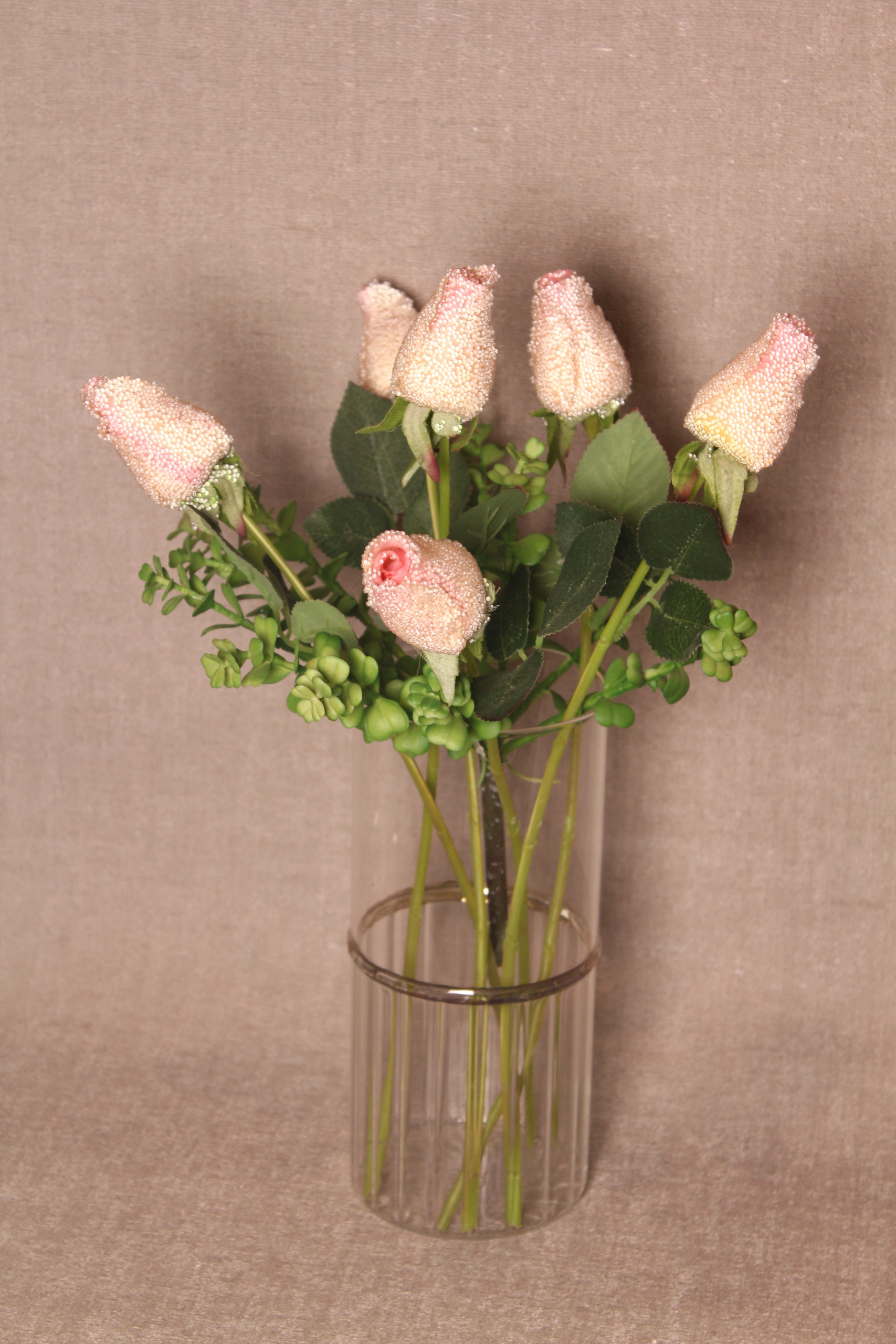 Glitter-Dusted Pink Rose Stem with Leaves - Image 4