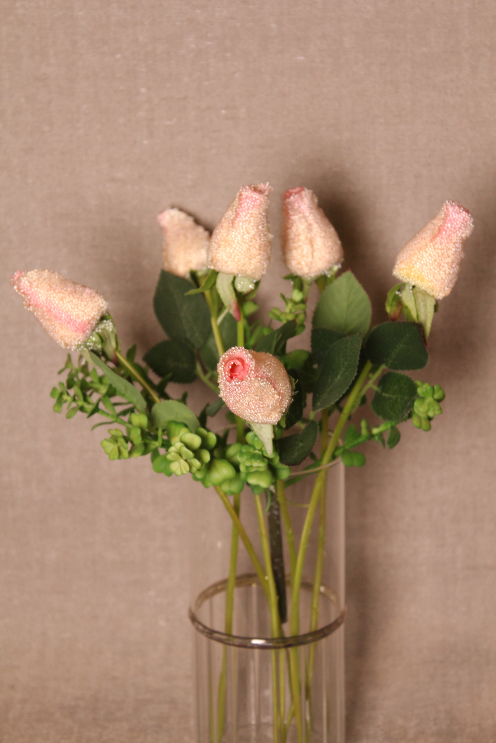 Glitter-Dusted Pink Rose Stem with Leaves - Image 2
