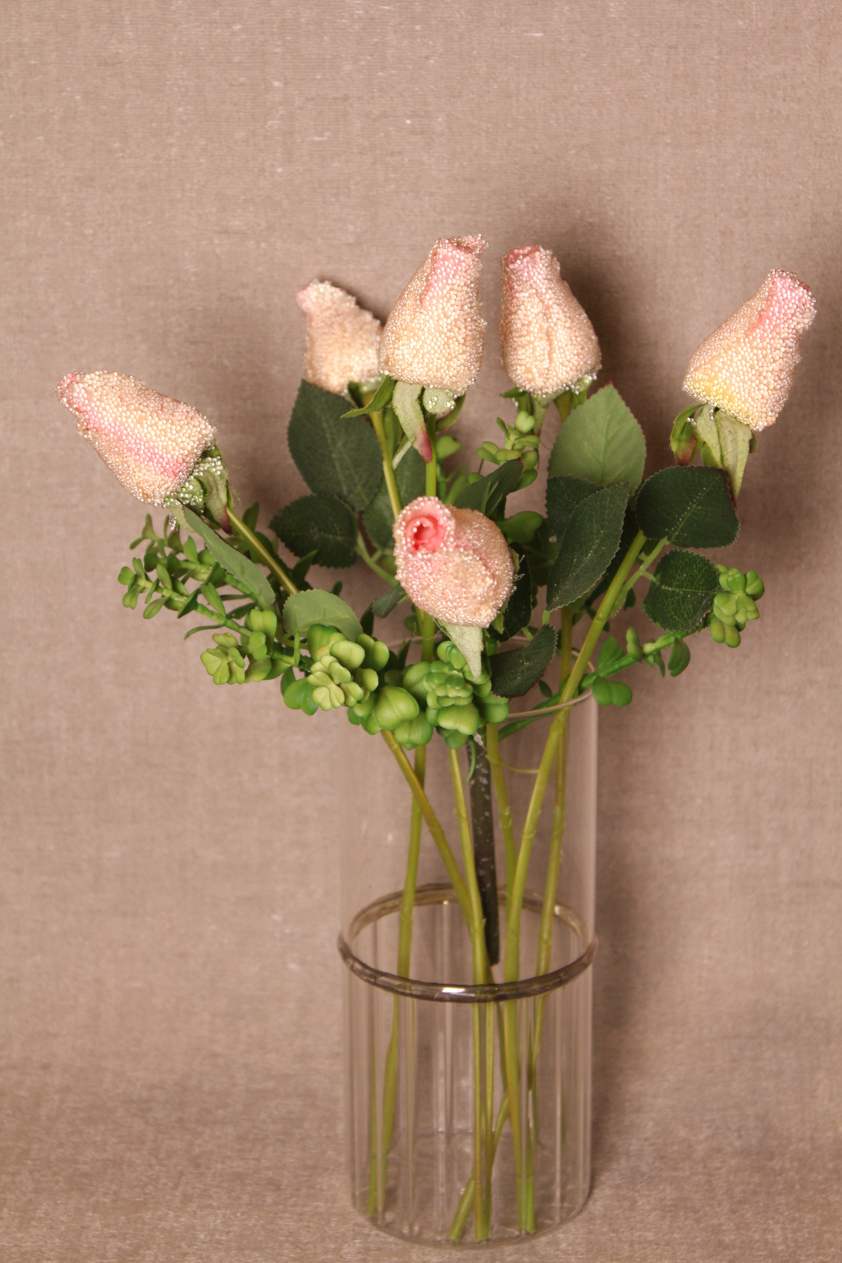 Glitter-Dusted Pink Rose Stem with Leaves - Image 3