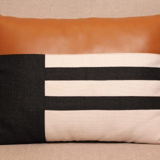 Striped Faux Leather Lumbar Throw Pillow