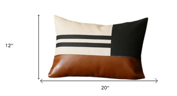 Striped Faux Leather Lumbar Throw Pillow - Image 2