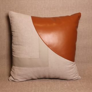 Terracotta & Grey Leatherette Accent Cushion