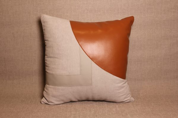 Terracotta & Grey Leatherette Accent Cushion