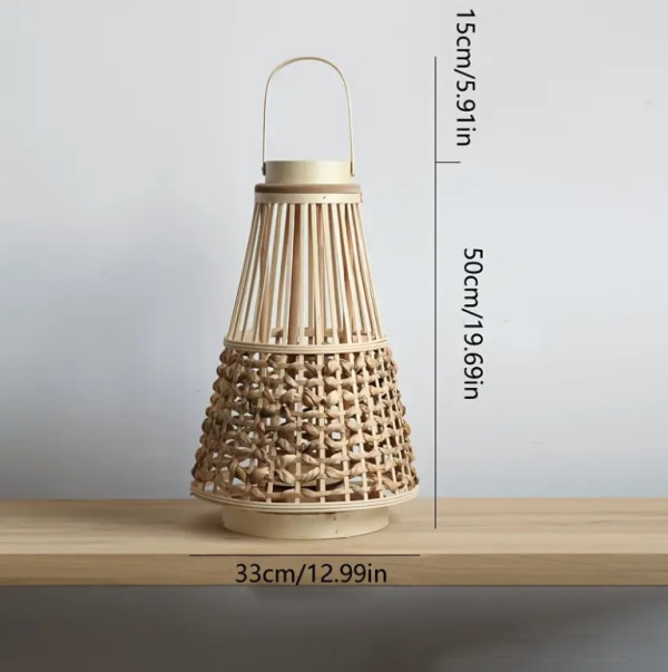 Handcrafted Cane Wood Candle Stand / Woven Lantern - Image 4