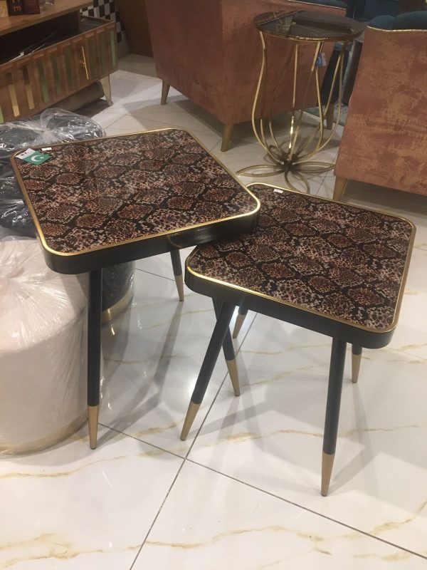Snakeskin-Print and Gold Tripod Side Table – Big