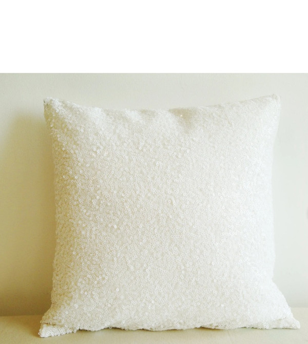 Elegant White Sequin Cushion