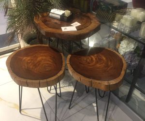 Live-Edge Solid Wood Side Table Set of 3