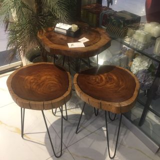 Live-Edge Solid Wood Side Table Set of 3