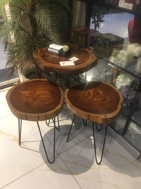 Live-Edge Solid Wood Side Table Set of 3